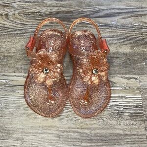 Carter's Glittery Rose Gold Sandals with Flower Design